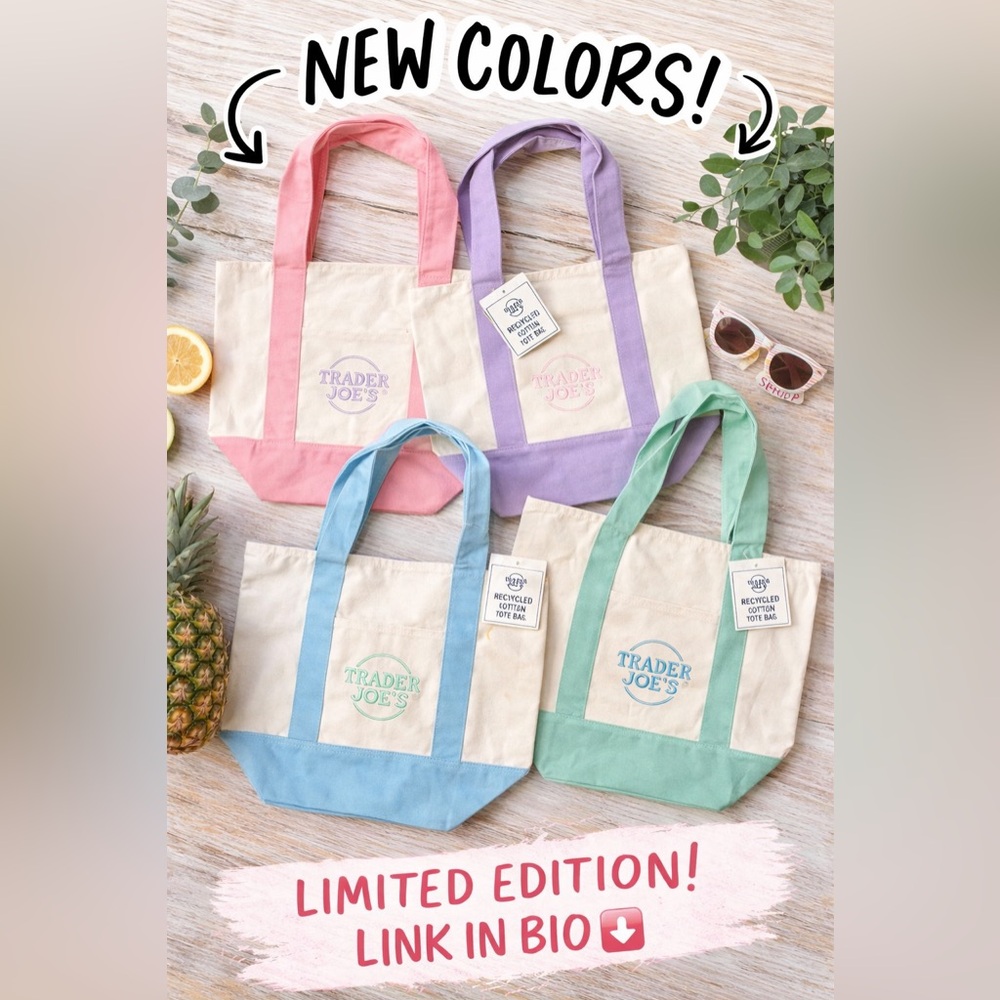 Viral- Limited Edition Trader Joe's Cotton Tote Bag — Spring/Pastel colors 🌸🌺